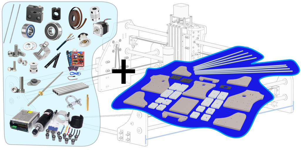 Budget CNC Model 4 Line Drawing with Part Illustrations in a Group