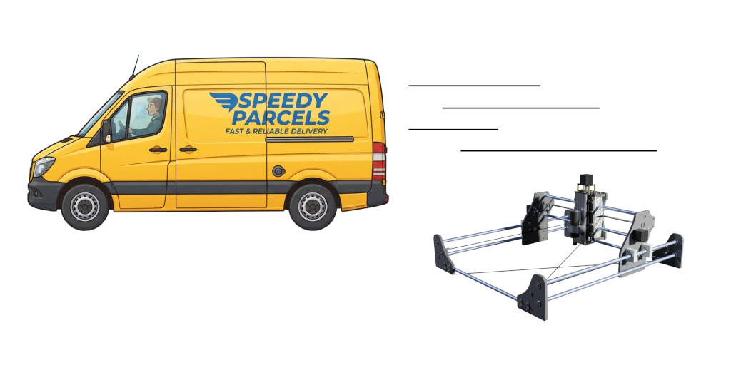 Budget CNC Model 4 Rendering next to Delivery Truck